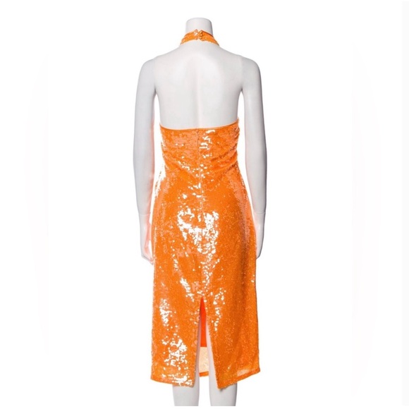 New - Caroline Constas Orange Sequin Midi Party Dress - Size Small - Halter - Picture 4 of 16